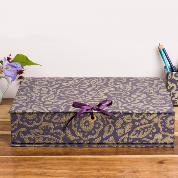 Box File - Floral Damask Purple and Gold