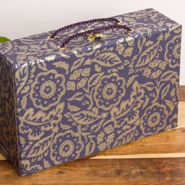 Handbag Box - Floral Damask Purple and Gold