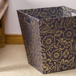 Waste Paper Bin - Floral Damask Purple and Gold